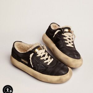 NEW Golden Goose space-star shoes in quilted black nylon with shearling lining